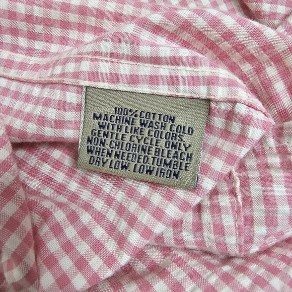 Bills Khakis Pink White Gingham Checkered 100% Cotton Button Down Shirt Large - Picture 6 of 7